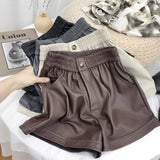Leather Shorts High Waist Leather Shorts Women Fall and Winter Outer Wear Wide Leg Leisure PU Leather Boot Pants