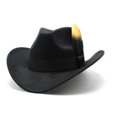 Wester Hats Feather Woolen Jazz Top Hat Men's Ladies' National Style Autumn and Winter Felt Cap Broad-Brimmed Hat