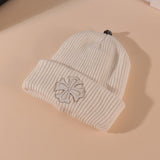 Toque Autumn and Winter Knitting Woolen Cap Female Thermal Head Cover Knitted Hat Cross White Hat Beanie Hat