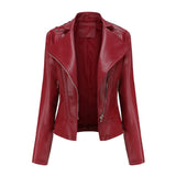 Hot Pink Motorcycle Jacket Spring and Autumn Women's Leather Jacket Slim Thin Motorcycle Clothing