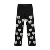 Mens Fall Outfits Love Patch Oversize Loose Hip Hop Jeans Straight Wide Leg Pants