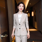 Women Pants Suit Uniform Designs Formal Style Office Lady Bussiness Attire Plaid Blazer Female