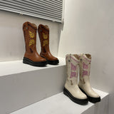 Coachella Ankle Boots Autumn and Winter Slimming Embroidery Western Cowboy Boot Mid-Calf Martin Boots