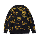 Men Fall Outfits Bear Printed Sweater Loose Couple Knitted Top