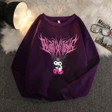 Kuromi Hoodie Fashion Flower Couple round-Neck Sweater Top for Women