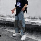 Harajuku Clothing Straight Leg Pant Baggy Pants Men and Women Hip Hop Color Matching Jeans Men and Women Straight-Leg Trousers