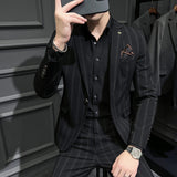 Men Suit Slim Elastic Wide Stripe Two-Piece Set