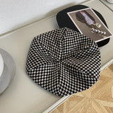 Beret Hat Chessboard Plaid Hat for Women Spring and Autumn Black and White Plaid Octagonal Painter Cap Big Head Circumference