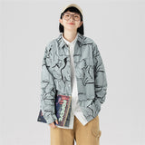 Men Shacket Long Sleeve Autumn Shirt Fall Lapels Cardigan Rock Pattern Couple Shirt