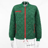 Cheerleader Letterman Jacket Round Neck Rhombus Loose Zip Baseball Uniform