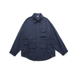 Men Shacket Long Sleeve Autumn Shirt Autumn Retro Workwear Shirt Creative Multi-Pocket Turn-down Collar Coat