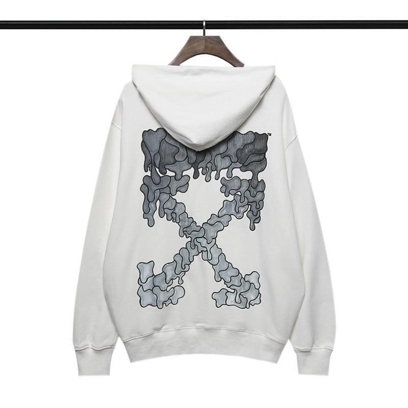 Autumn And Winter Off Gray Melting Arrow Pattern Hooded Sweater For Men And Women