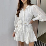 Green Fairycore Dress Chiffon Skirt Summer Solid Color Patchwork Waist-Slimming Lace-up Single-Breasted Dress