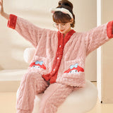 Kuromi Pajama Set Autumn and Winter Thickened Fleece Warm Cartoon Cardigan Sweet Home Wear Suit