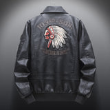 Hand Painted Leather Jackets Spring and Autumn Indian Embroidered Men's Leather Jacket Lapel Air Force Pilot PU Leather Motorcycle Jacket