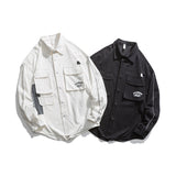 Men Shacket Long Sleeve Autumn Shirt Autumn Leisure Long Sleeve Letter Print Pocket Loose Overalls