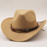Wester Hats Metal Leaf Belt Cowboy Hat Autumn and Winter Woolen Bowler Hat Wide Brim Jazz Felt Cap