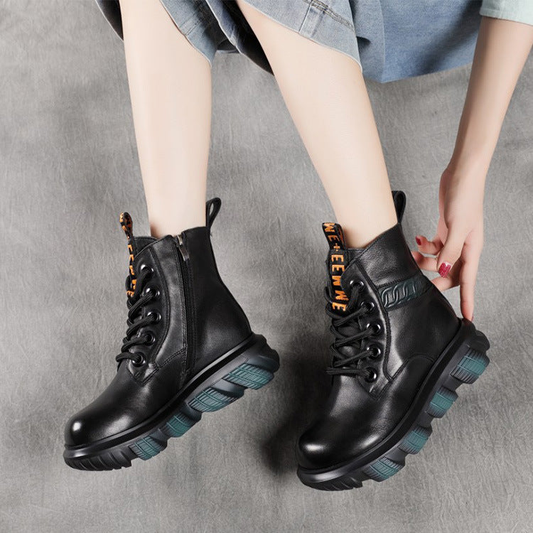 Coachella Ankle Boots Thick Height Increasing Warm Genuine Leather Retro Dr. Martens Boots