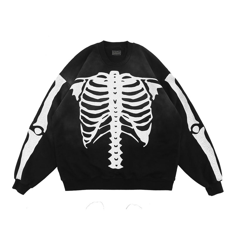 Printed Fleece-Lined Crew Neck Sweater Men's Stitching Large Size Loose Large Retro Sports Pullover Fleece Lined Sweatshirt Men Thermal Hoodie