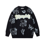 Men Fall Outfits Vintage Cartoon Letter Autumn Sweater Knitwear Coat