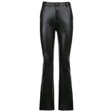 Faux Leather Pants Basic Style Leather Pants High Waist Tight Casual Bootcut Trousers Women