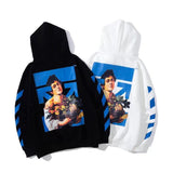 Autumn And Winter Off Women Holding Flowers Basket Pattern Velvet Padded Hooded Sweatshirt