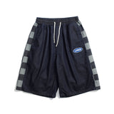 Mens Jean Shorts Fashion Brand Plaid Stitching Denim Shorts Street Fashion Loose Casual Shorts Summer Straight Short Pants