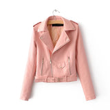 Hot Pink Motorcycle Jacket Motorcycle Leather Women's Irregular Zipper Slim Fit Belt Loop PU Leather Jacket