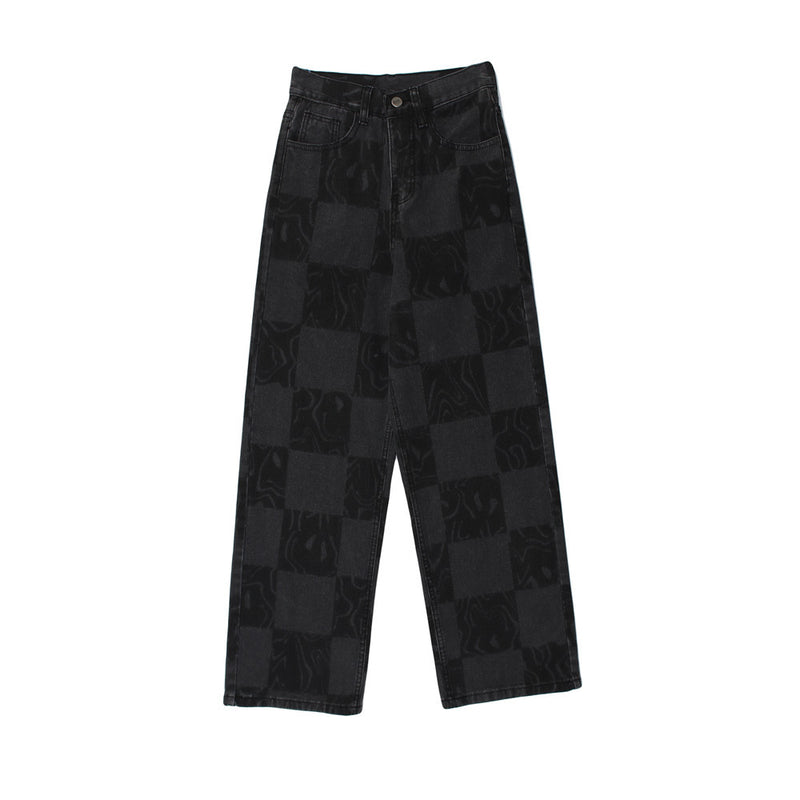 Plaid Jeans plus Size Retro Sports Trousers Loose Men's Clothing Trousers Men Jeans