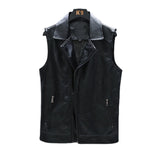 80's Leather Jacket Autumn and Winter Sleeveless PU Leather Zipper Vest Lapel Waistcoat Leather Waistcoat