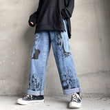 Sailor Moon Men Denim Pants Autumn and Winter Role-Playing Cartoon Printed Loose All-Matching Wide Leg Men's Jeans