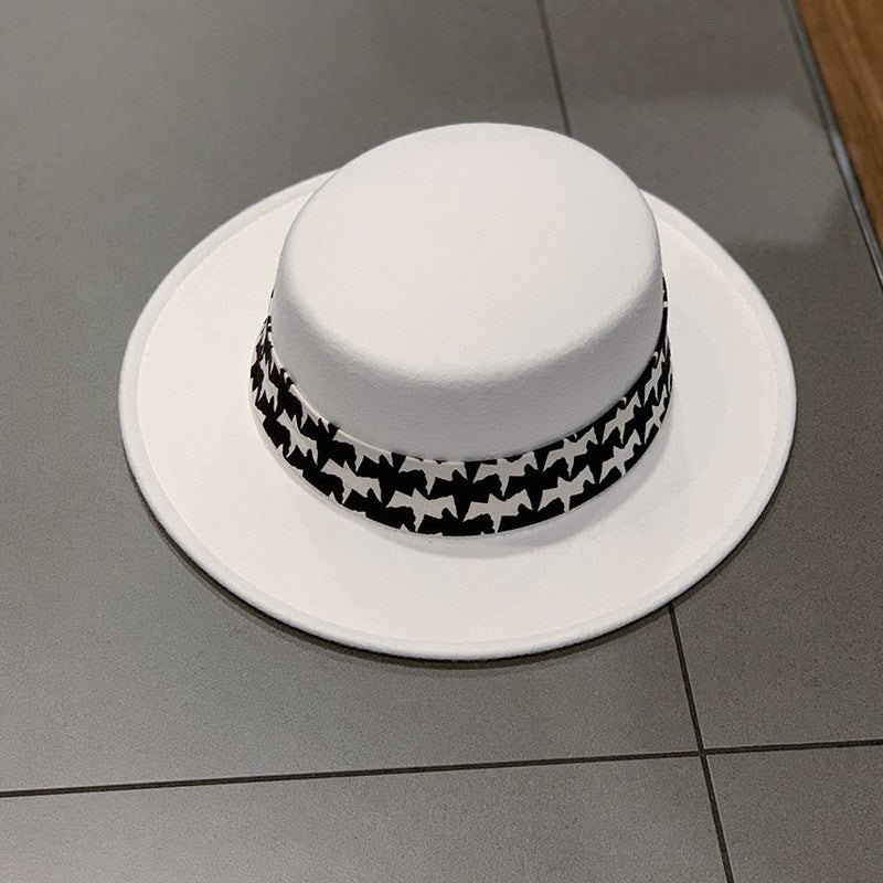 Fedora Hat Autumn and Winter Top Hat French Casual Wide Brim Woolen Bowler Hat Women