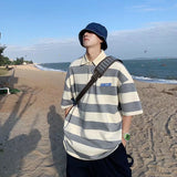 Men Polo Shirts Striped Short Sleeve Polo Collar Top