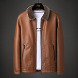 80's Leather Jacket Autumn and Winter Leather Men's Motorcycle Handsome Fleece Padded Coat Men