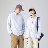 Men Shacket Long Sleeve Autumn Shirt Spring Solid Color Versatile Long Sleeve Shirt Stripes Embroidered Shirt