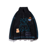 Mens Fall Outfits Bear Graffiti Jacket Turtleneck Pullover Coat
