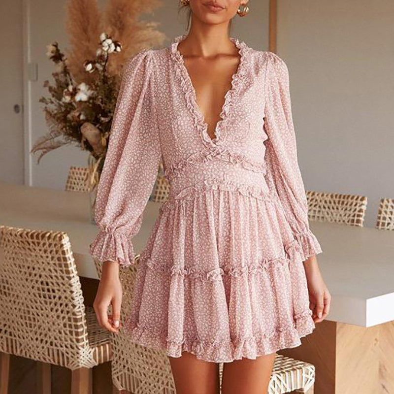 Valentine 'S Day Outfits Floral V-neck Back Hollow Dress