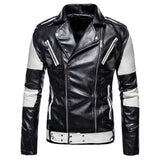 Fall plus Size Men's Lapel Color Block Motorcycle Leather Jacket PU Leather Jacket Coat Men Winter Outfit Casual Fashion