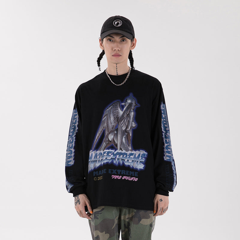 Men Shirts Cartoon Printed Embroidered T-shirt Men's round Neck Hoodie Street Trend Loose Couple T-shirt