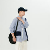 Men Shacket Long Sleeve Autumn Shirt Fashion Campus Stitching Lapel Long Sleeve Striped Couple Shirt