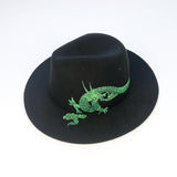 Italian Fedora Hats Green Dragon Top Hat Flat Brim Top Hat Felt Hat Autumn and Winter