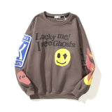 Justin Bieber Drew House Sweatshirts Hoodie Kanye Big Talker Men and Women Smiley Flame Graffiti Letter Printed Crew Neck Sweatshirt Long Sleeve Coat