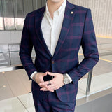 Mens Prom Suits Men's Plaid Suit Trendy Casual Slim Fit Handsome Two-Piece Suit Suit Style Dress Suit Pants