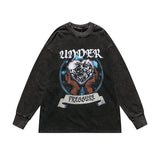 Mens Fall Outfits Punk Retro Flame Love Long Sleeve T-shirt Hip Hop Distressed Loose Oversize Sweater