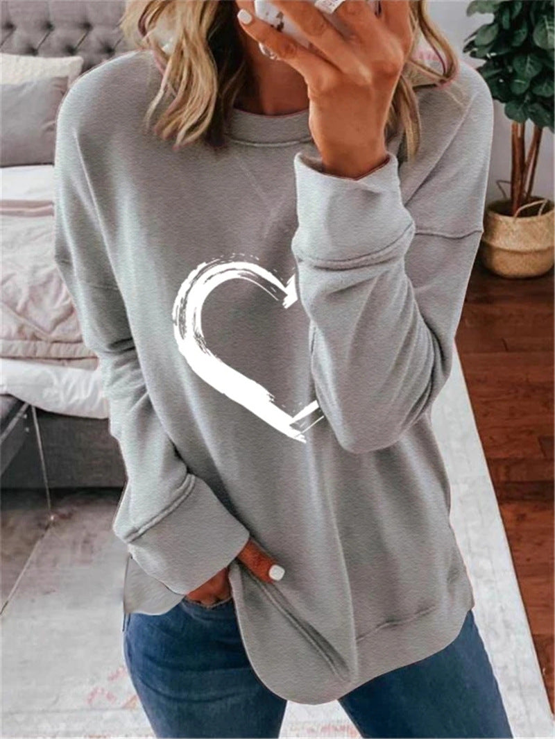 Valentine's Day Outfits Heart Printing round Neck Long Sleeve Sweater