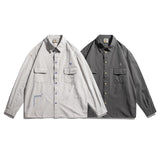 Men Shacket Long Sleeve Autumn Shirt Autumn Vintage Shirt Solid Color Neutral Embroidery Pocket Long Sleeve Men