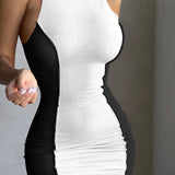 Drawstring Tight Homecoming Dresses Tight Sheath Short Dress Sexy Sleeveless Vest Dress Knitted Dress