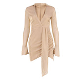 Drawstring Tight Homecoming Dresses Autumn Winter Sexy Shiny Gold Silk V-neck Sheath Dress