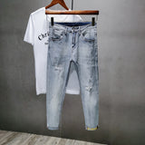 Men Distressed Jeans Man Ripped Jean Destructed Denim Pants Cropped Pants Men Spring Summer plus Size Retro Sports Jeans Men Men Jeans