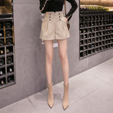 Leather Shorts Casual PU Leather High Waist Wide Leg Outerwear Women A- line Bootcut Pants